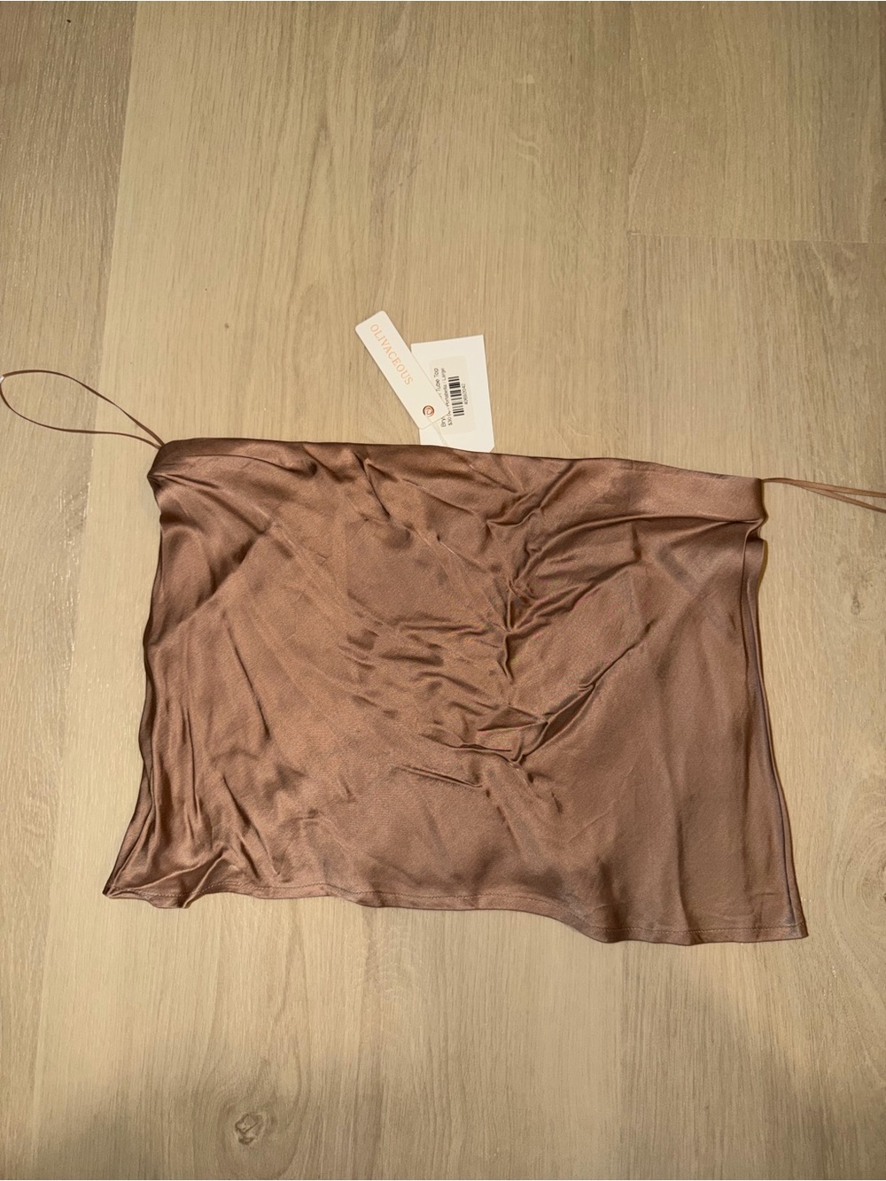 Olivaceous Satin tube Top in bronze/tan